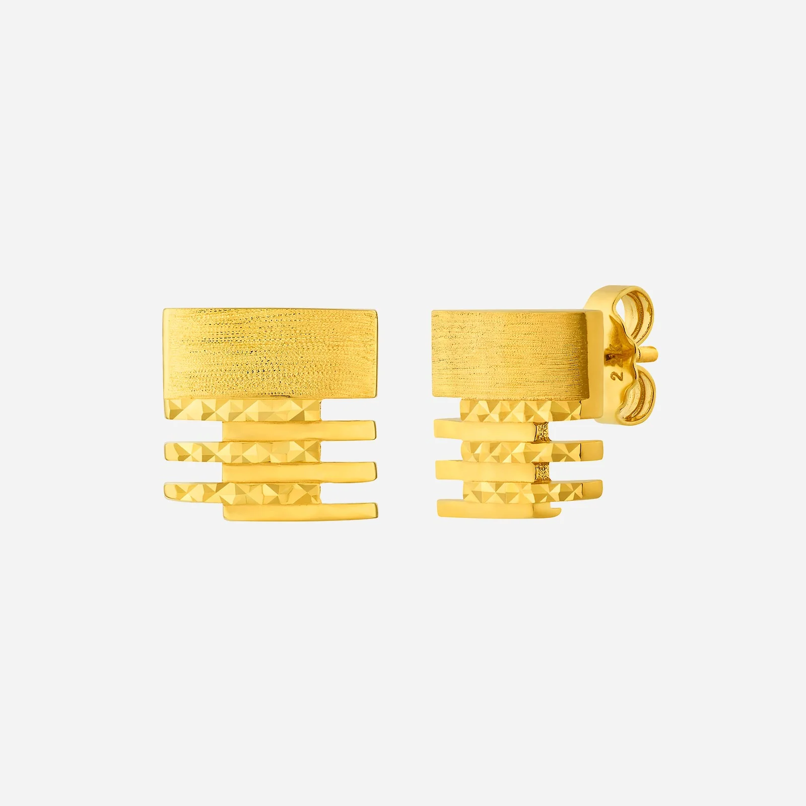 Ribbed Square Earrings in Yellow Gold (H22KSTYLE1297A)