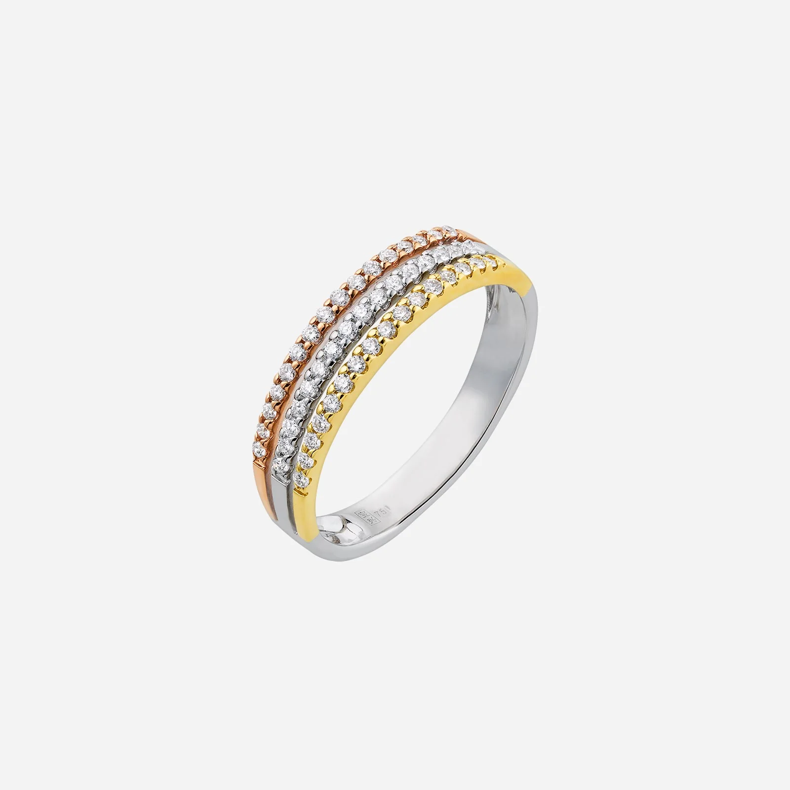 Tricolor Diamond Ring in Yellow White and Rose Gold (ADIAGROUP017J0002A)
